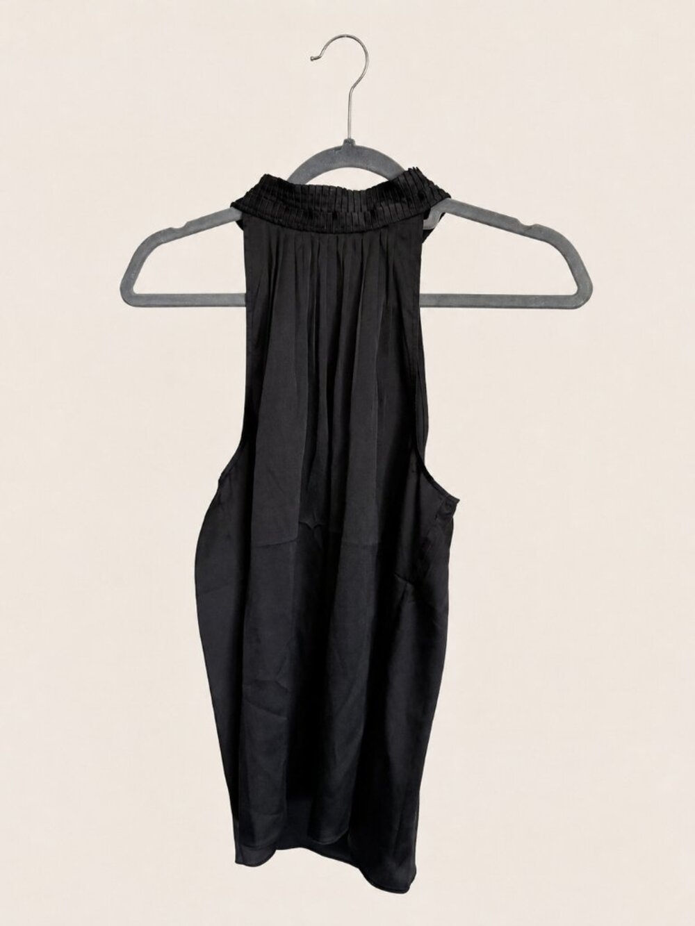 White House Black Market Pleated High-Neck Satin Top Black Size 12